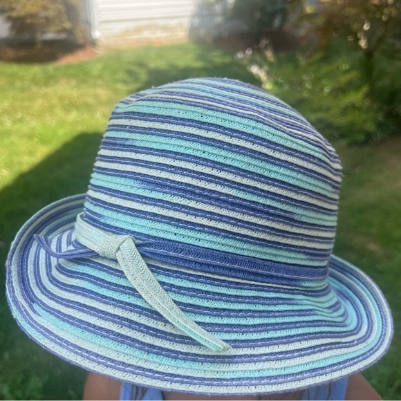 100% Paper Floppy Tie Summer Hat Blue/Baby Blue/White Versatile Garden Bucket - Picture 11 of 13